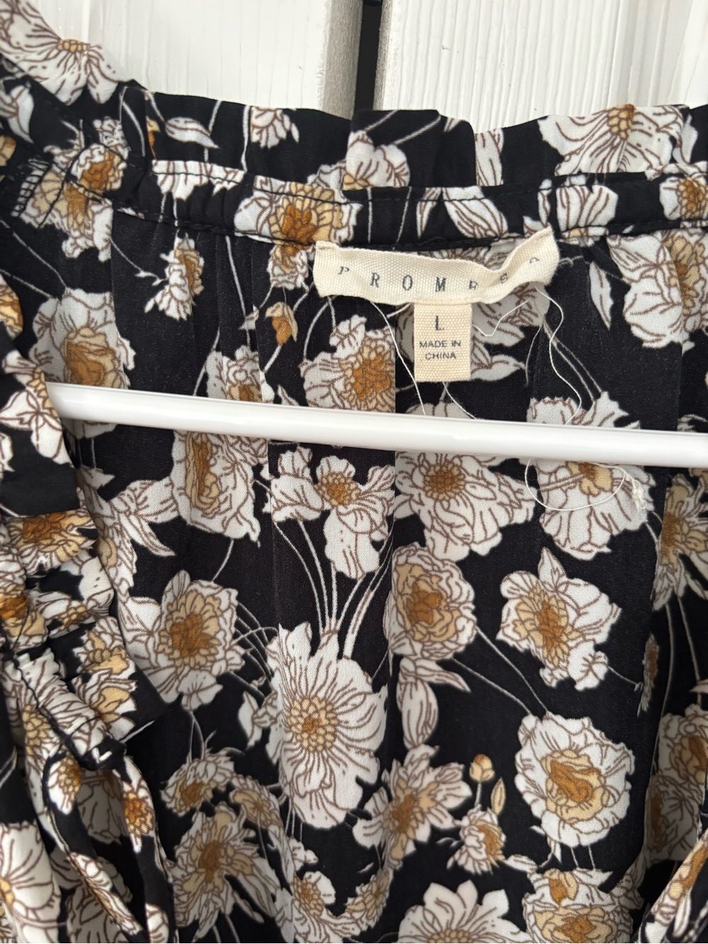 Promod Black Midi Dress with White and Gold Floral Print - Picture 2 of 2